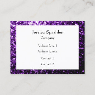 Dark Purple faux glitter sparkles frame White Business Card