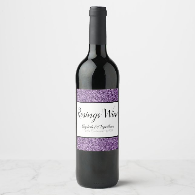 Dark Purple Faux Glitter Wine Label (Front)
