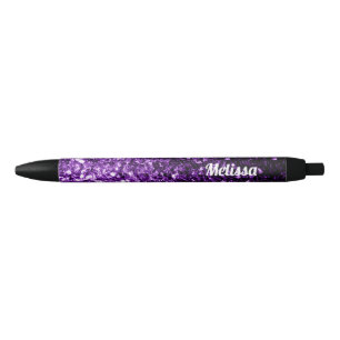 Dark Purple faux shiny glitter sparkle Personalise Black Ink Pen