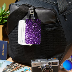Dark Purple faux shiny glitter sparkles Luggage Tag