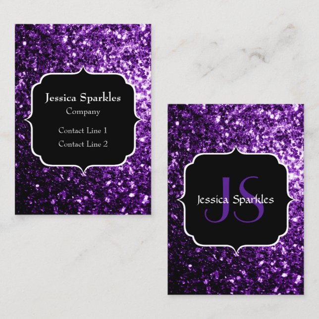 Dark Purple faux shiny glitter sparkles Monogram Business Card (Front/Back)