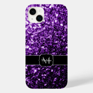Dark Purple faux shiny glitter sparkles Monogram Case-Mate iPhone 14 Plus Case