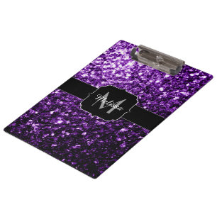 Dark Purple faux shiny glitter sparkles Monogram Clipboard