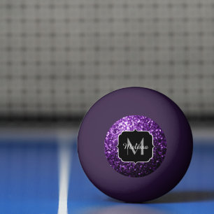 Dark Purple faux shiny glitter sparkles Monogram Ping Pong Ball
