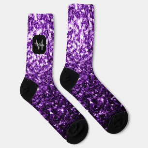 Dark Purple faux shiny glitter sparkles Monogram Socks