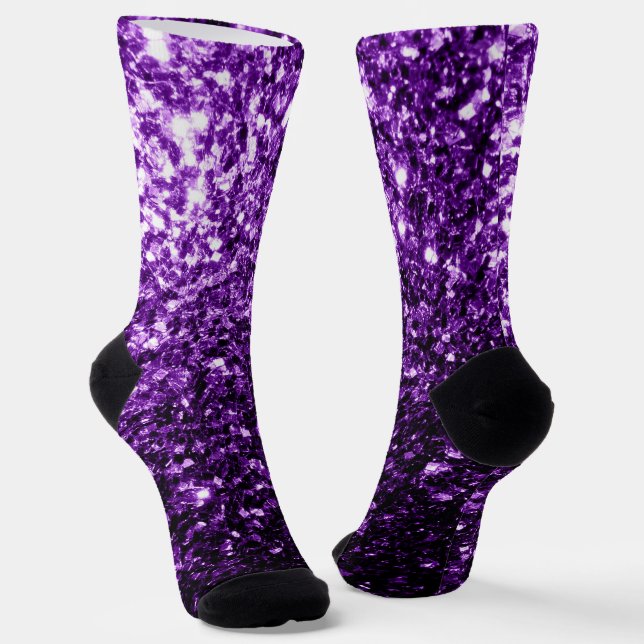 Dark Purple faux shiny glitter sparkles Socks (Angled)
