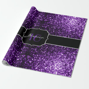 Dark Purple faux shiny glitter sparkles Sweet 16 Wrapping Paper