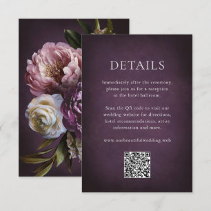 Dark Purple Fine Art Floral Elegant Wedding Enclosure Card