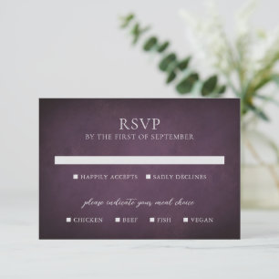 Dark Purple Fine Art Floral Elegant Wedding RSVP Card