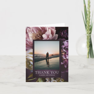 Dark Purple Fine Art Floral Elegant Wedding Thank You Card