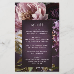 Dark Purple Fine Art Floral Wedding Menu