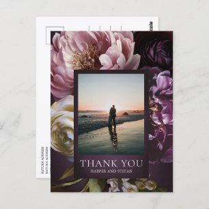 Dark Purple Fine Art Floral Wedding Thank You Postcard