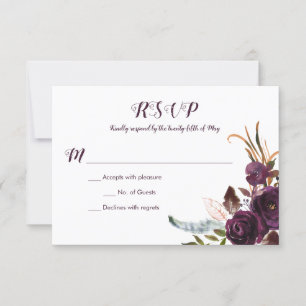 Dark Purple Floral Boho Fall Wedding RSVP Card