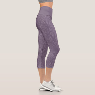 Dark Purple Floral Damask Pattern - Leggings