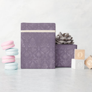 Dark Purple Floral Damask Wrapping Paper Roll