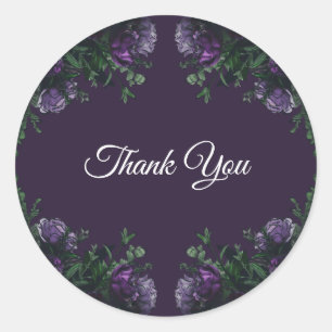 Dark Purple Floral Elegant Wedding Gothic Classic Round Sticker