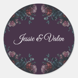 Dark Purple Floral Elegant Wedding Maroon Mauve Classic Round Sticker