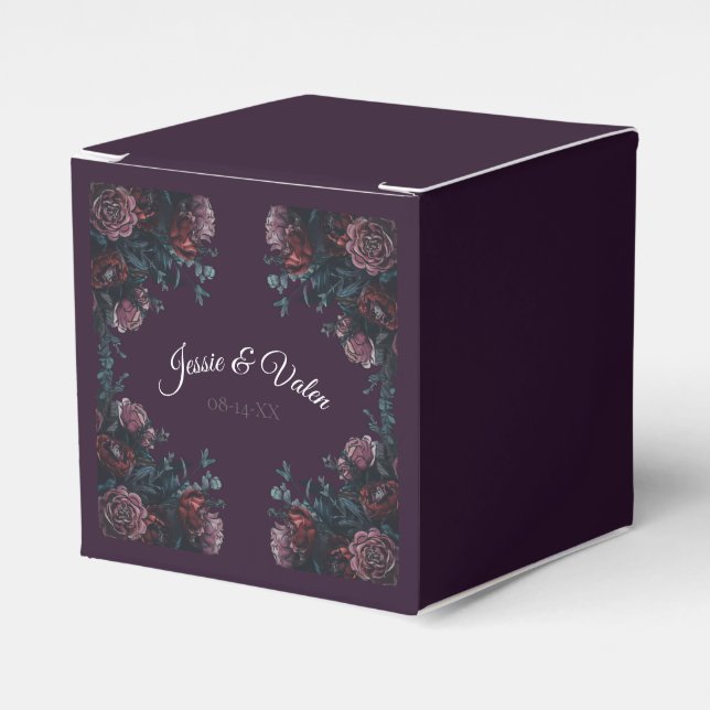 Dark Purple Floral Elegant Wedding Maroon Mauve Favour Box (Front Side)