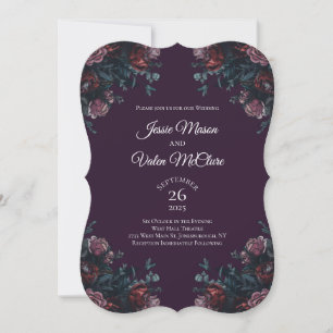Dark Purple Floral Elegant Wedding Maroon Mauve Invitation