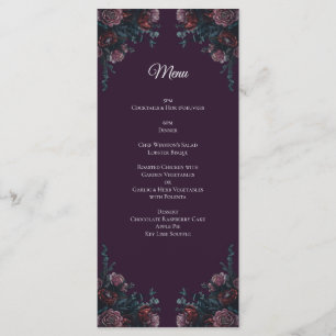Dark Purple Floral Elegant Wedding Maroon Mauve Menu