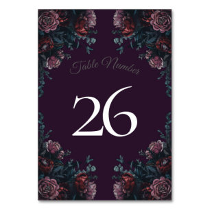Dark Purple Floral Elegant Wedding Maroon Mauve Table Number