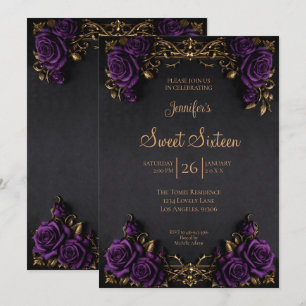Dark Purple floral Gothic Sweet 16 Invitation