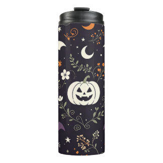 Dark Purple Floral Halloween Pumpkin Thermal Tumbler