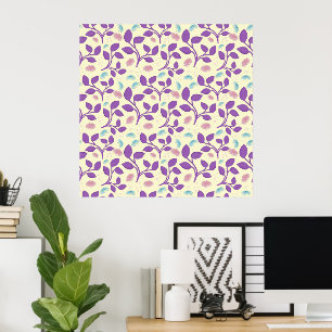 Dark Purple Floral Pattern   Aesthetic Seamless  Poster