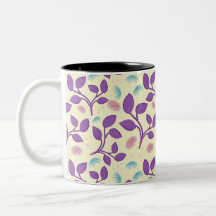 Dark Purple Floral Pattern Aesthetic Seamless Two-Tone Coffee Mug