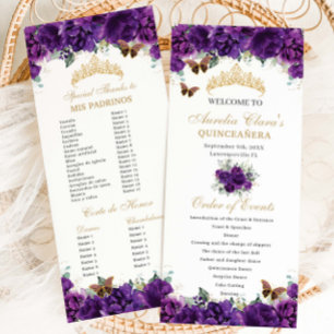 Dark Purple Floral Quinceañera Order of Events Programme