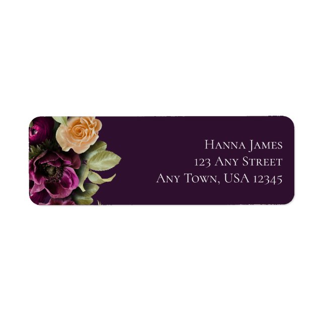 Dark Purple Floral Wedding Return Address (Front)