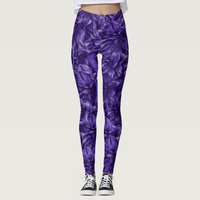Dark Purple Flowers on Flowers Leggings (Front)
