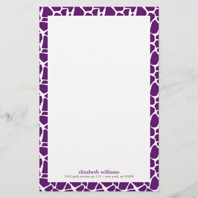Dark Purple Giraffe Pattern Stationery (Front)