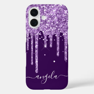 Dark Purple Glitter Drips Glam Signature iPhone 16 Case