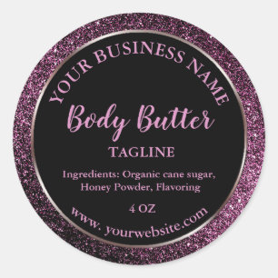 dark purple glitter product label body butter