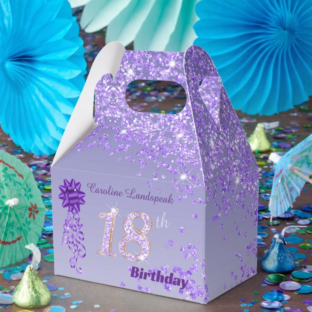 Dark Purple Glitter & Ribbon 18th Birthday Favour Favour Box (Party)