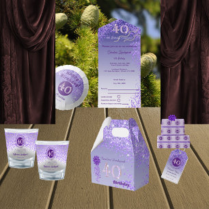 Dark Purple Glitter & Ribbon 40th Birthday Favour Box