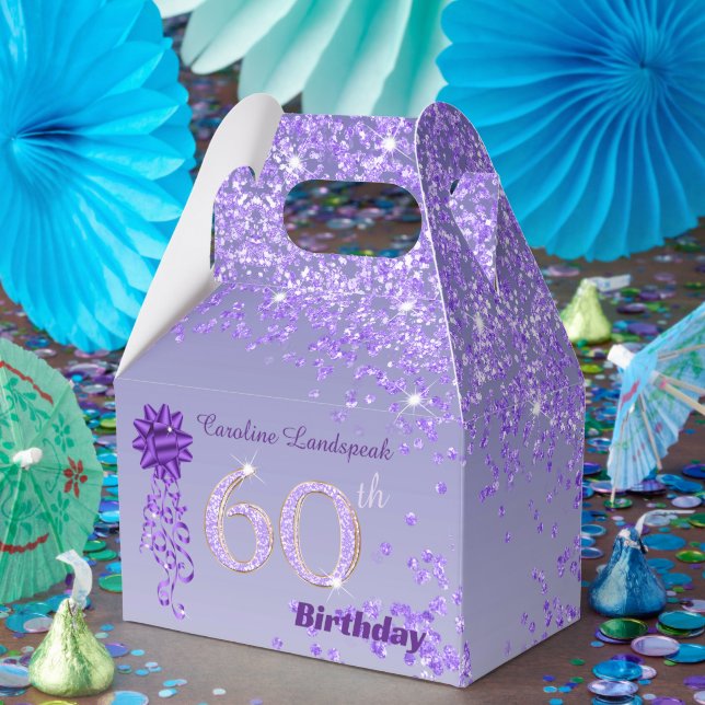 Dark Purple Glitter & Ribbon 60th Birthday Favour Favour Box (Party)