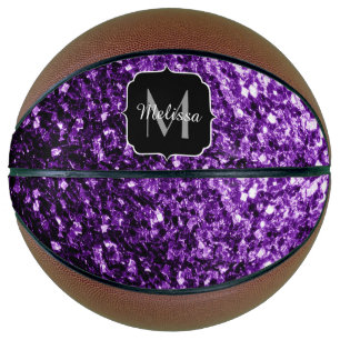 Dark purple glitter sparkle bling Monogram name Basketball