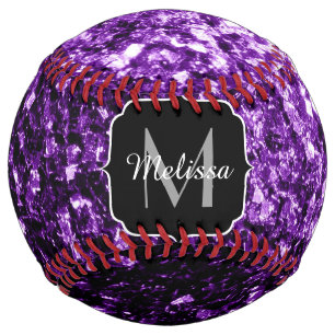 Dark purple glitter sparkle bling Monogram name Softball