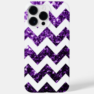 Dark Purple glitter sparkles and White Chevron Case-Mate iPhone 14 Pro Max Case