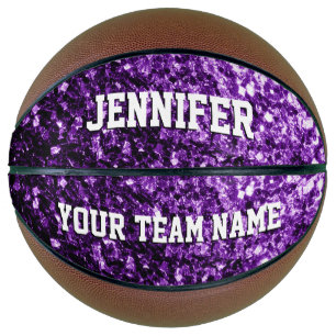 Dark purple glitter sparkles bling Your name Team Basketball