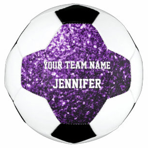 Dark purple glitter sparkles bling Your name Team Soccer Ball