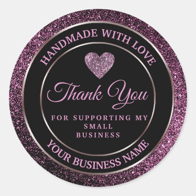 dark purple glitter thank you classic round sticke sticker (Front)