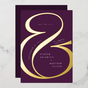 Dark Purple Gold Ampersand Typography Save Date