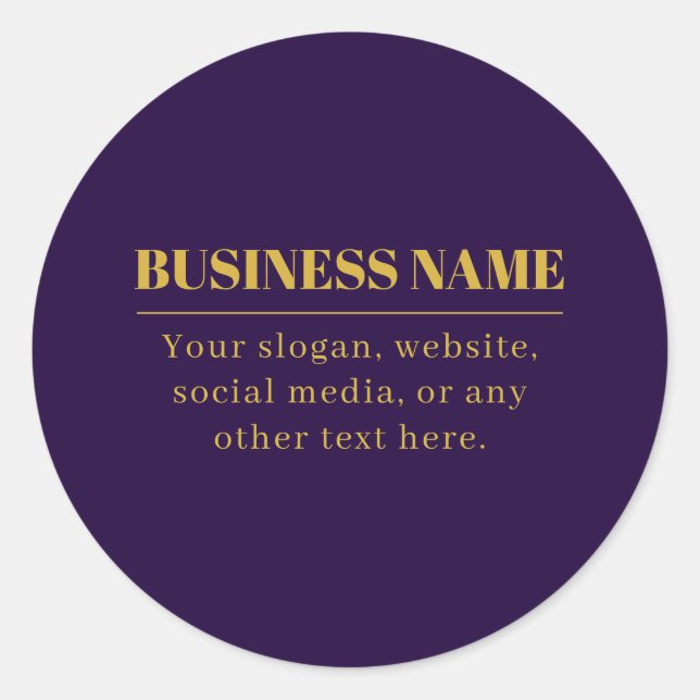 Dark Purple & Gold Business Name or Greeting  Classic Round Sticker (Front)