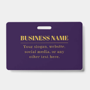 Dark Purple & Gold Business Name or Greeting  ID Badge