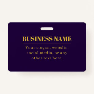 Dark Purple & Gold Business Name or Greeting  ID Badge