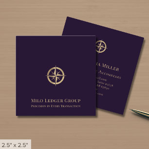 Dark Purple Gold Compass Logo Square Business Card