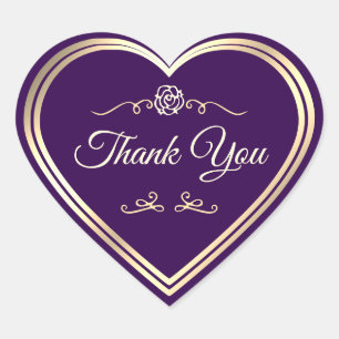Dark Purple Gold Frame Vintage Rose Thank You Heart Sticker
